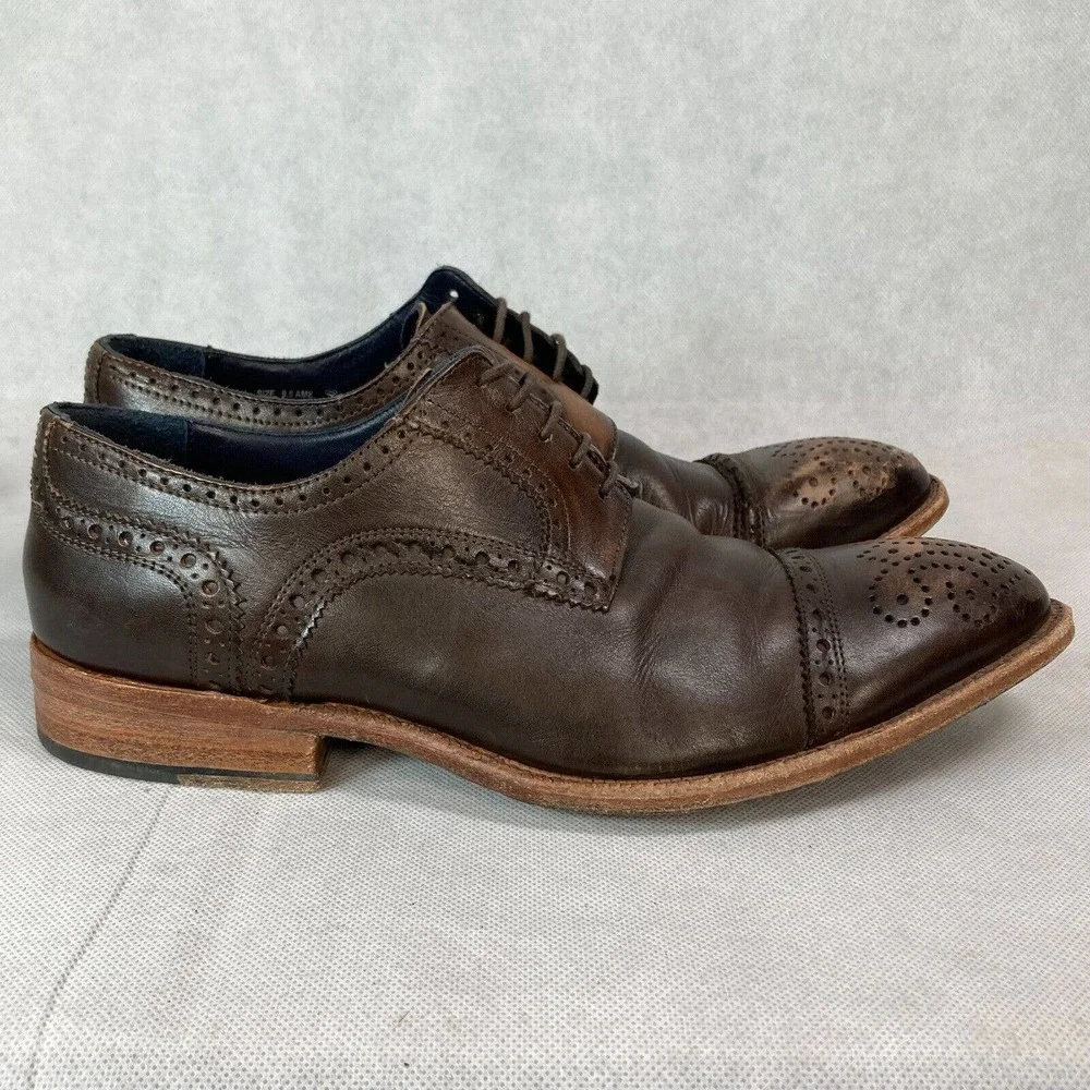 Messico Shoes Men‎ Sz 9.5 Brown Distress Leather Wing Tip Cap Toe Lace Up Oxford